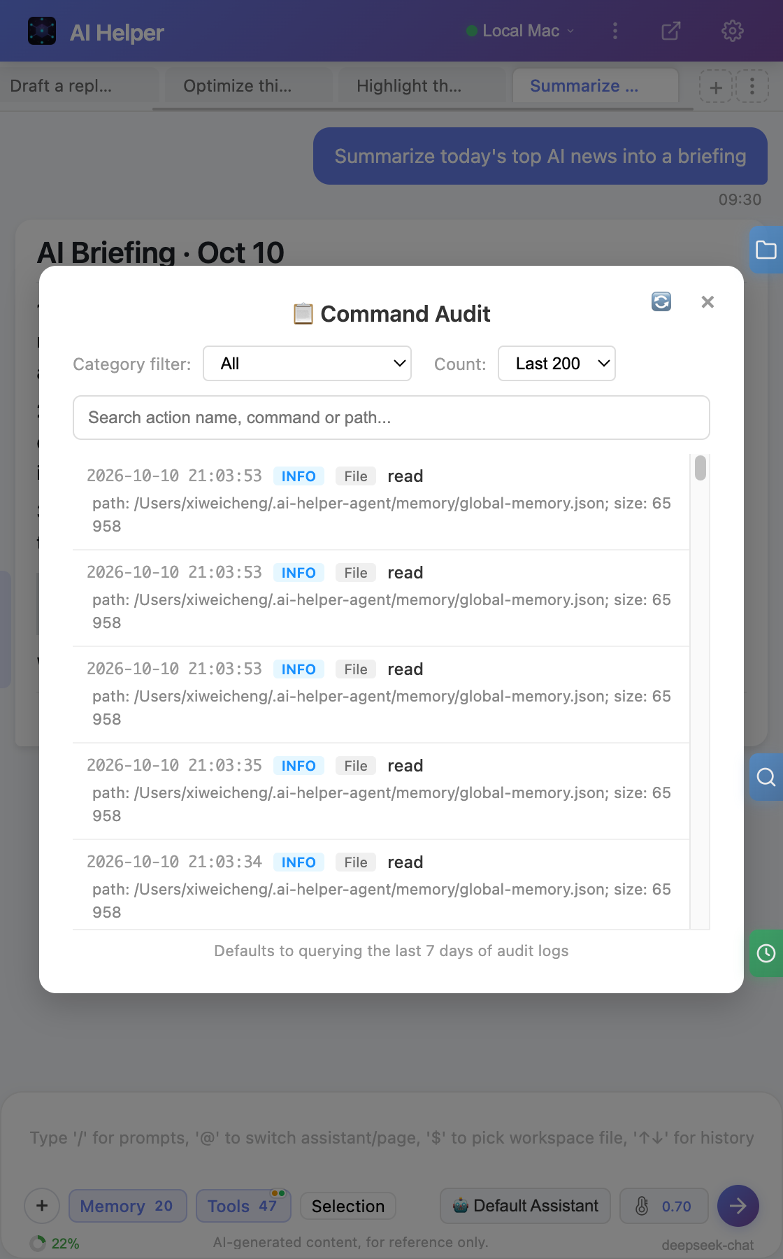 Command audit log
