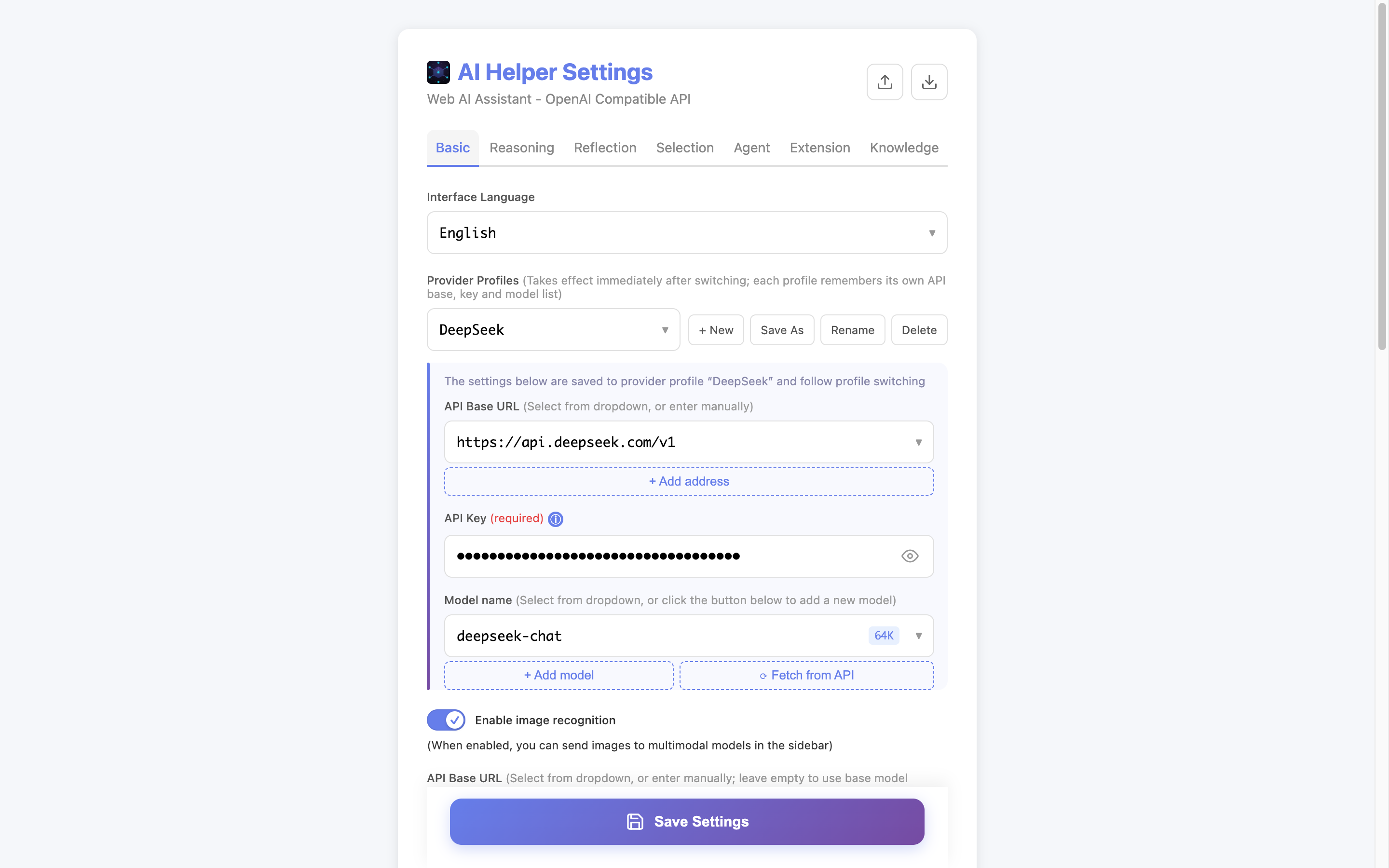 Model provider settings