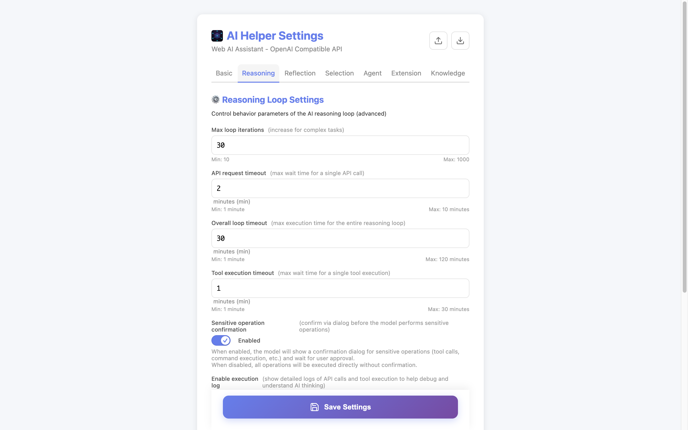 Reasoning loop settings