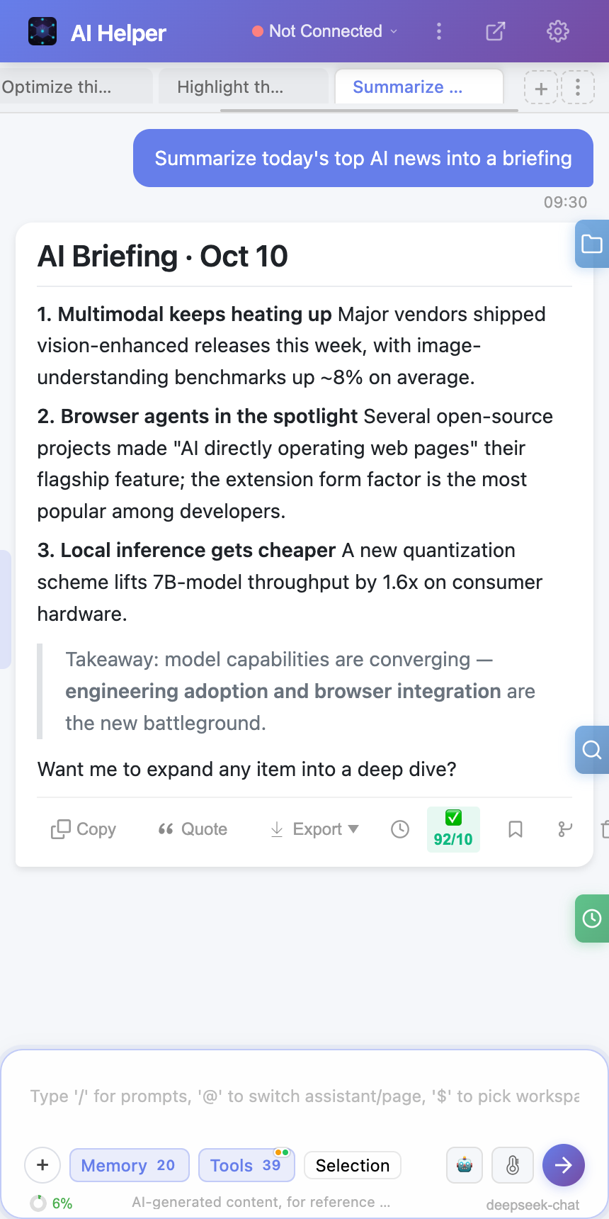Chat & Markdown rendering